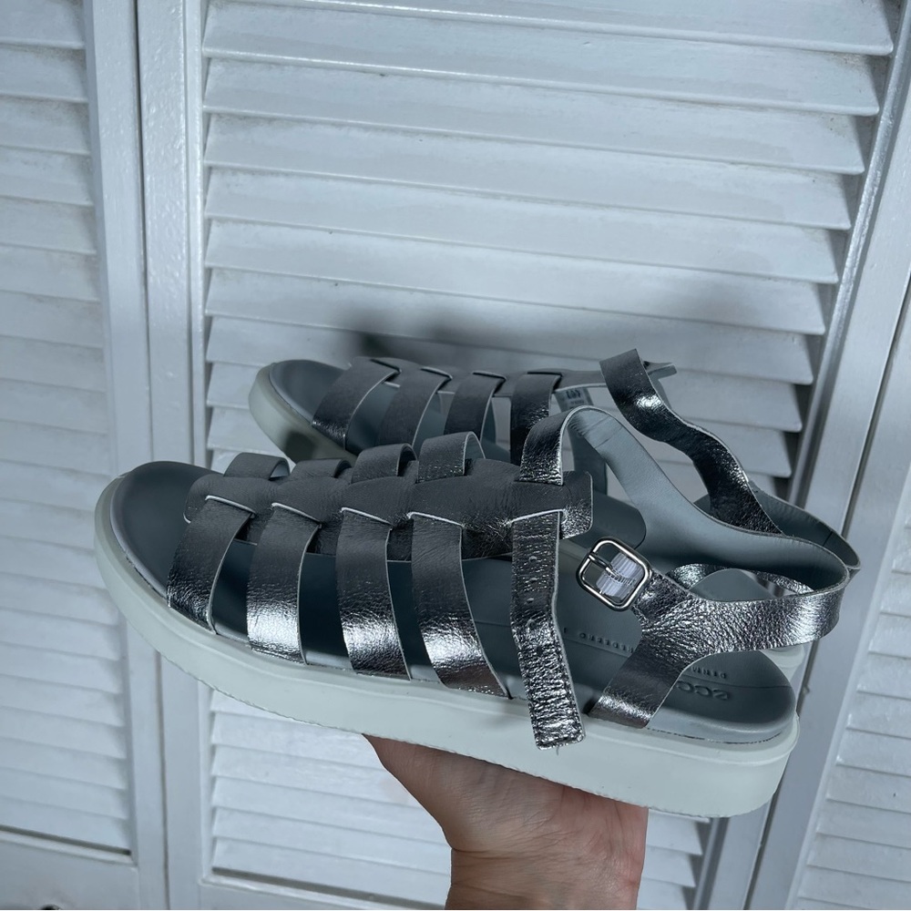 ECCO Flowt LX W Sandals – AluSilver – EU 38 (US 7–7.5) – LeatherPre-Loved w/ Box